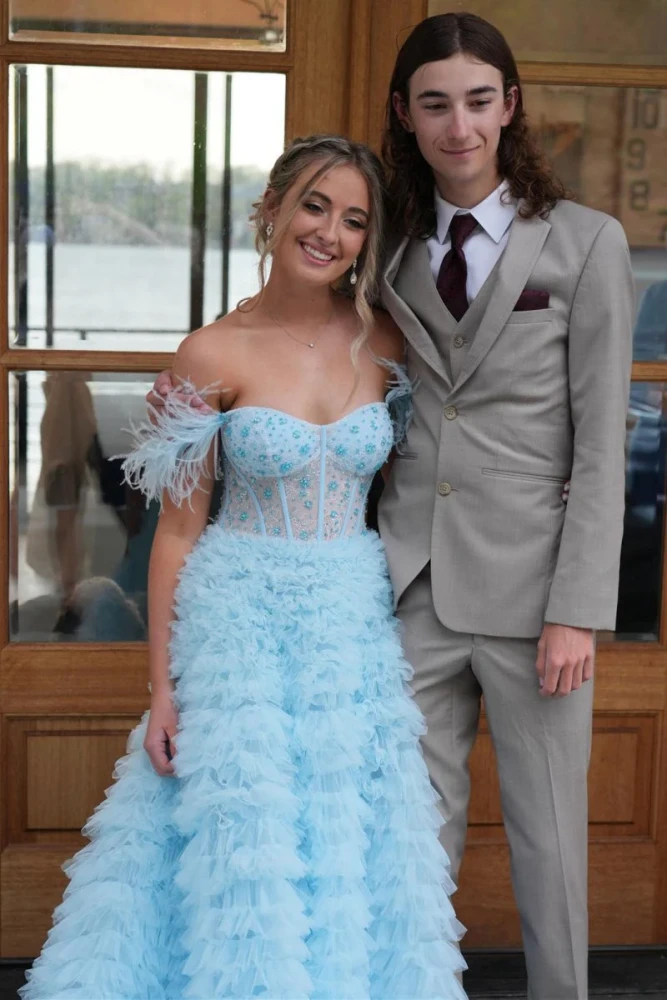 Ingrid |A Line Sweetheart Tiered Tulle Long Prom Dress With Slit