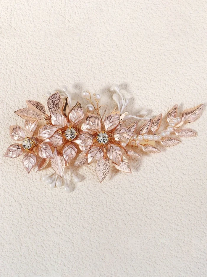 Hand-Painted Thin Floral Leaf Metal Hairpin