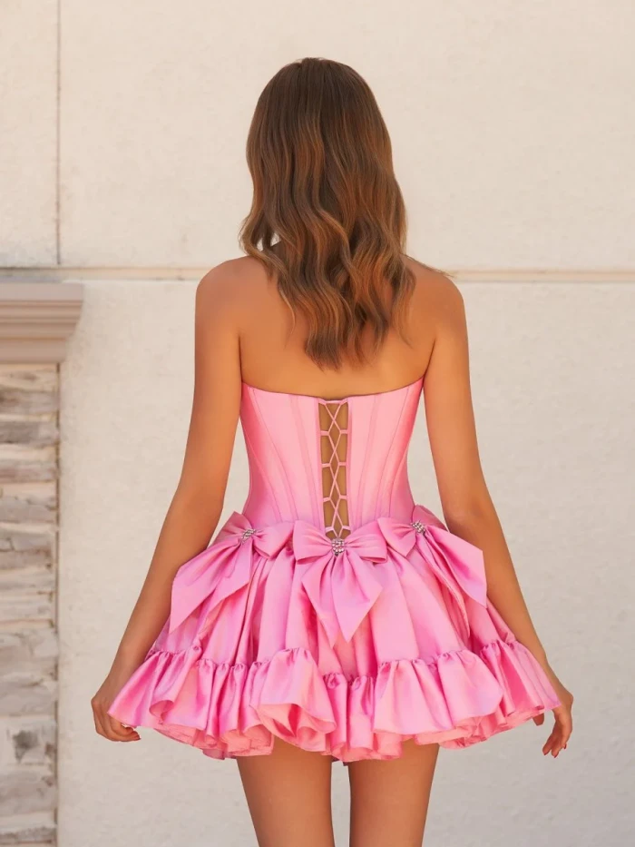 Jamila | Strapless Black Beaded Short Homecoming Dress with Bow