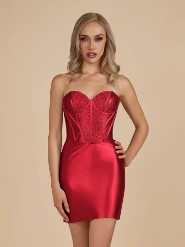 Irith | Red - Bodycon Sweetheart Satin Corset Homecoming Dresses with Beads
