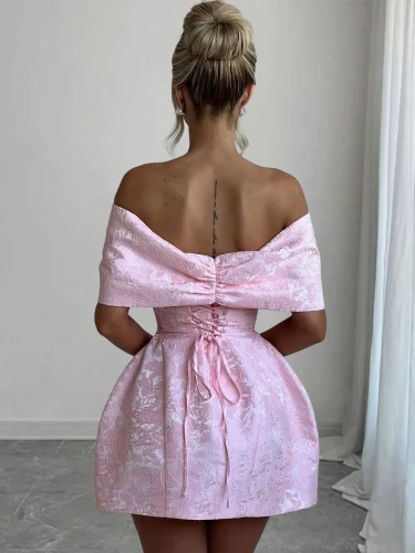 Hunter | Pink - Off The Shoulder Satin A Line Homecoming Dress With Appliques
