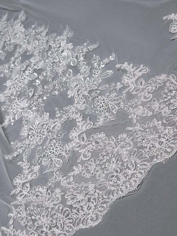 Ivory Lace Cathedral Veil with Blusher Long Wedding Veil