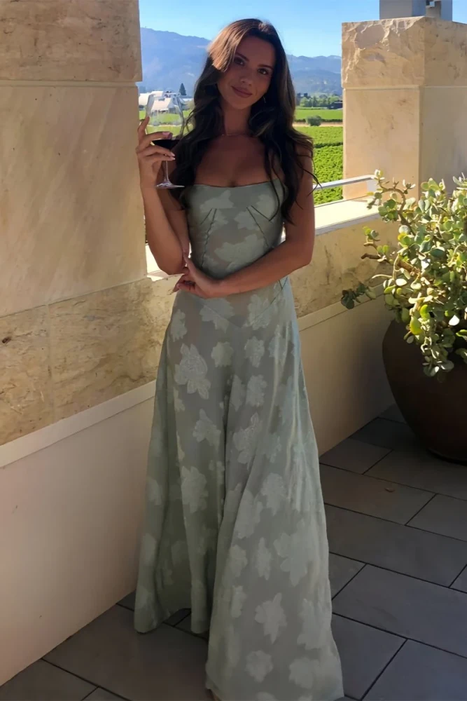 Imre | Pink - Sheath Satin Floral Spaghetti Straps Long Prom Dresses