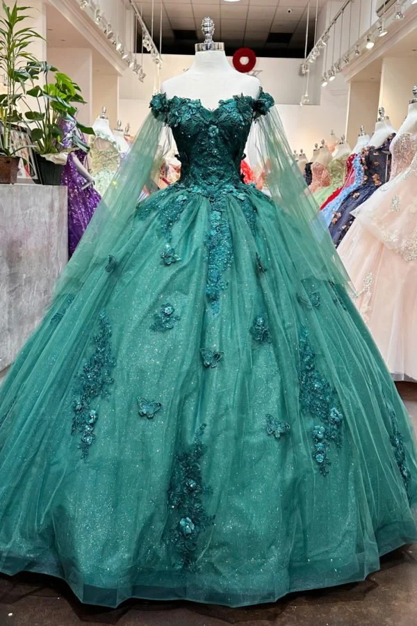 Hilary | Red Long Sleeves 3D Flowers Quinceanera Dresses Appliqued