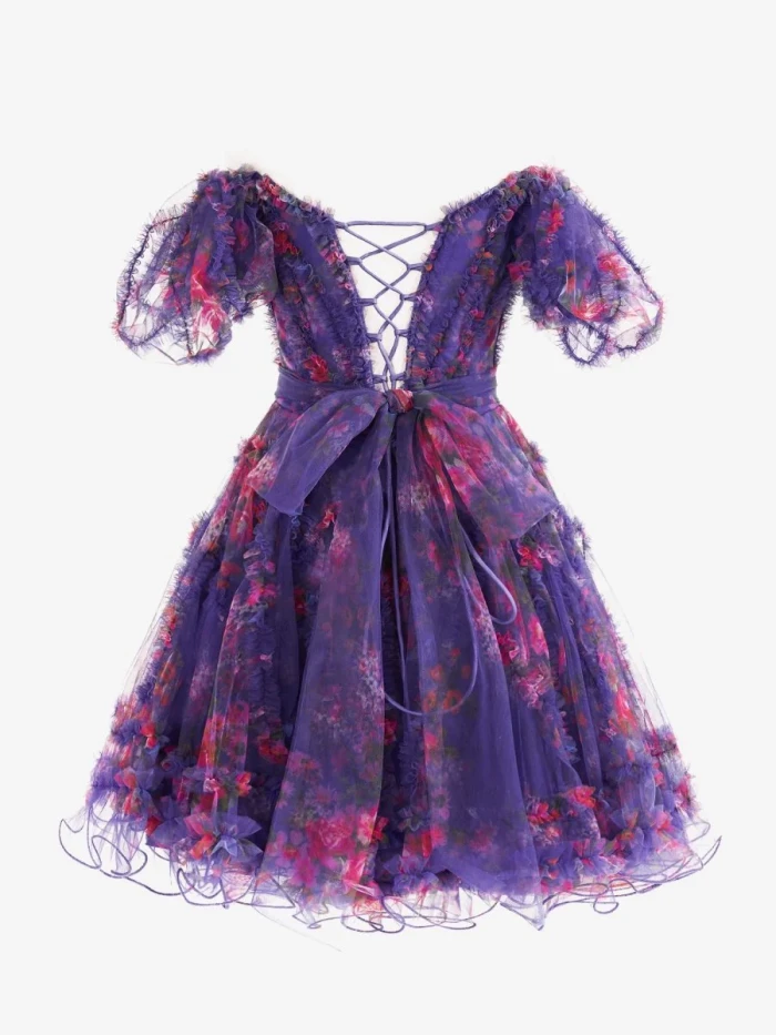 Ivana | Purple A Line Off the Shoulder Printed Homecoming Dress