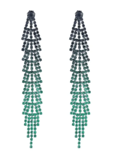 Green Gradient Rhinestones Tassel Long Chain Earrings
