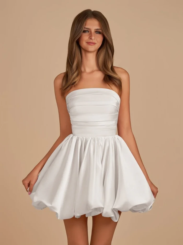 Satin Bubble Hem Short Homecoming Dresses
