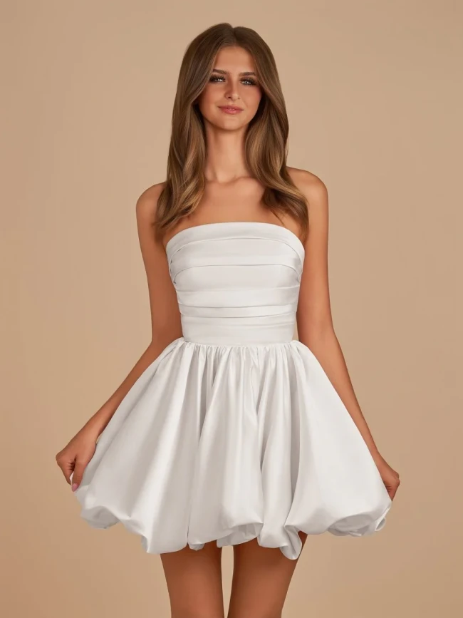 Satin Bubble Hem Short Homecoming Dresses