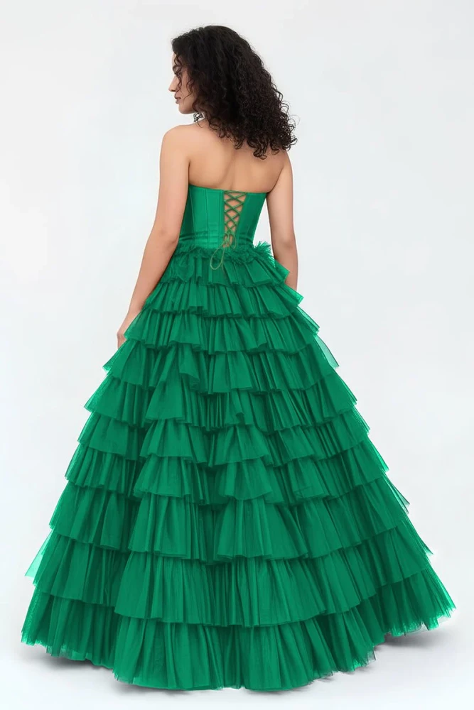 Harmony | A-Line Sweetheart Tiered Tulle Prom Dress with Slit