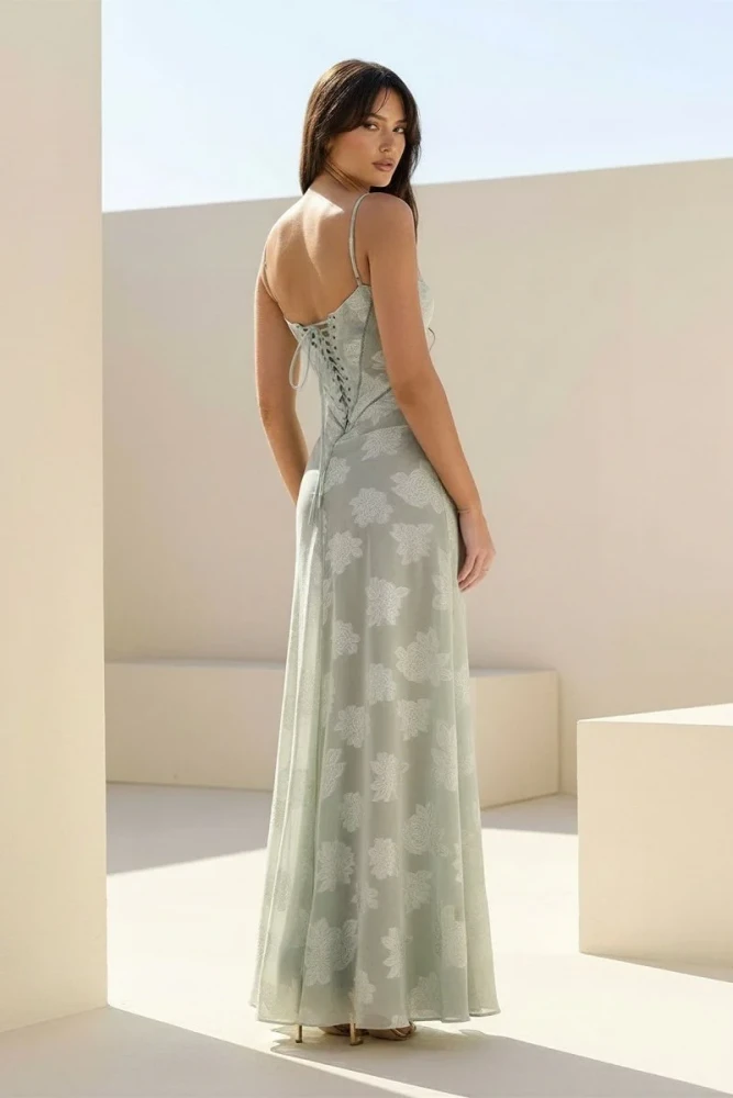 Imre | Pink - Sheath Satin Floral Spaghetti Straps Long Prom Dresses