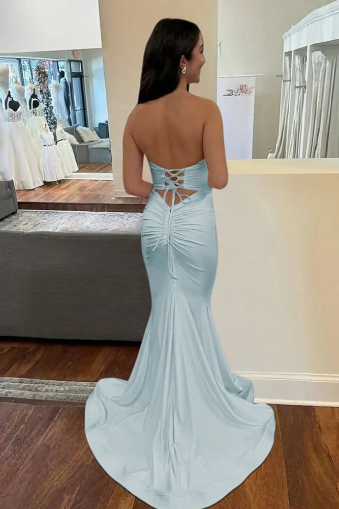 Isalyn | Yellow - Strapless Mermaid Satin Long Prom Dresses With Cutout