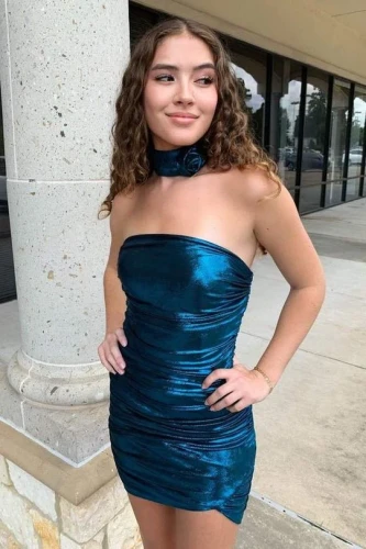 Halsy | Metallic Purple Pleated Mini Homecoming Dress