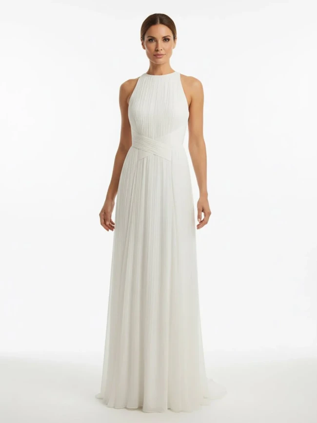 Iolana | Sheath Halter Chiffon Plaited Dress With Special Back Design