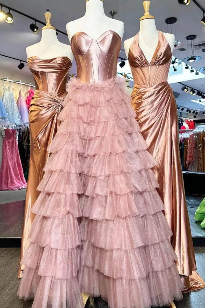 Harmony | A-Line Sweetheart Tiered Tulle Prom Dress with Slit