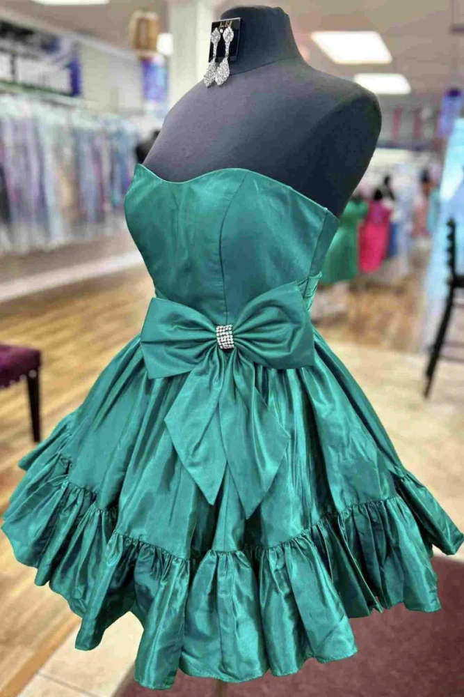 Hinako | Pink Strapless Ruffle Homecoming Dress with Bow
