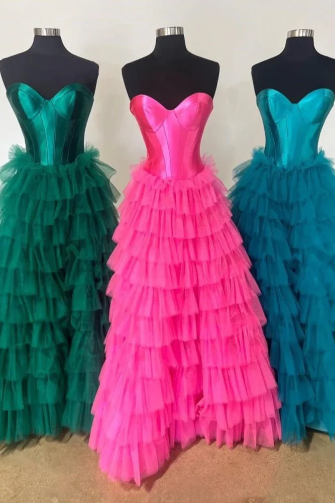 Harmony | A-Line Sweetheart Tiered Tulle Prom Dress with Slit