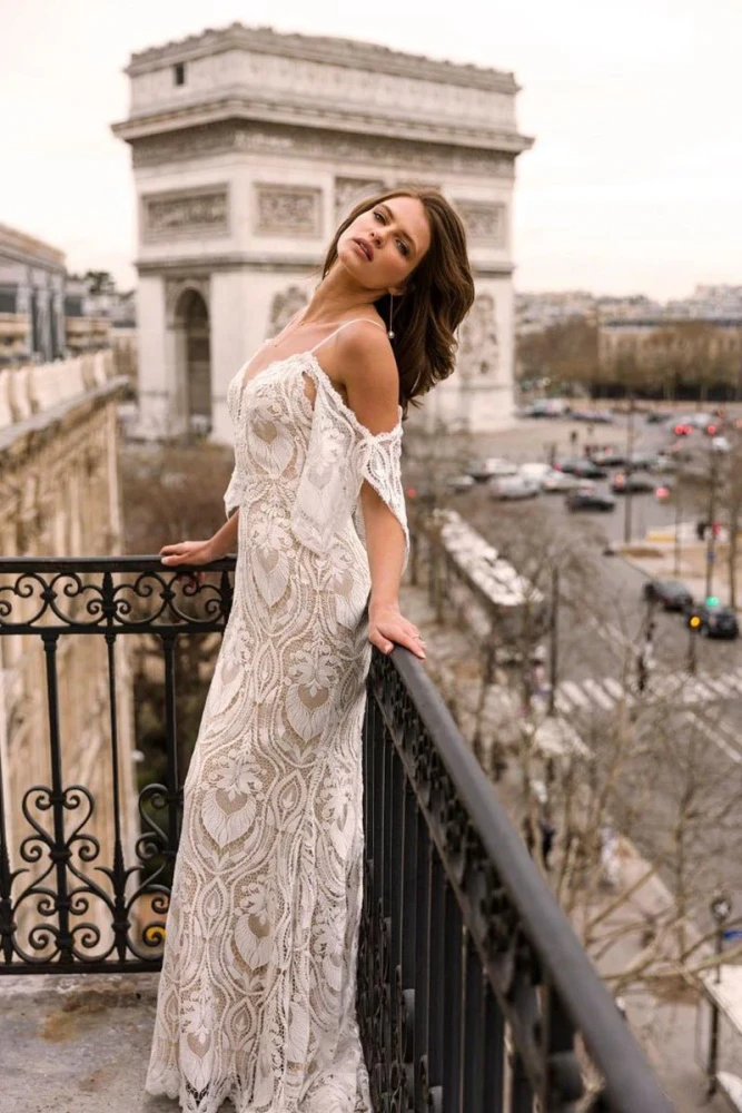 Gorgeous Bohemian Mermaid Ivory Lace Appliques Wedding Dresses