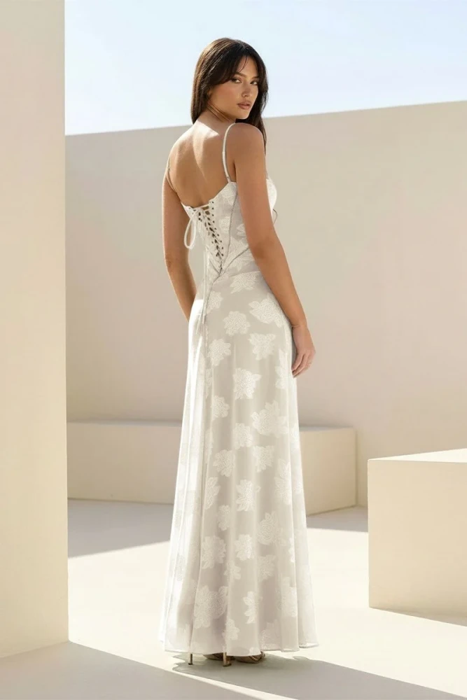 Imre | Pink - Sheath Satin Floral Spaghetti Straps Long Prom Dresses