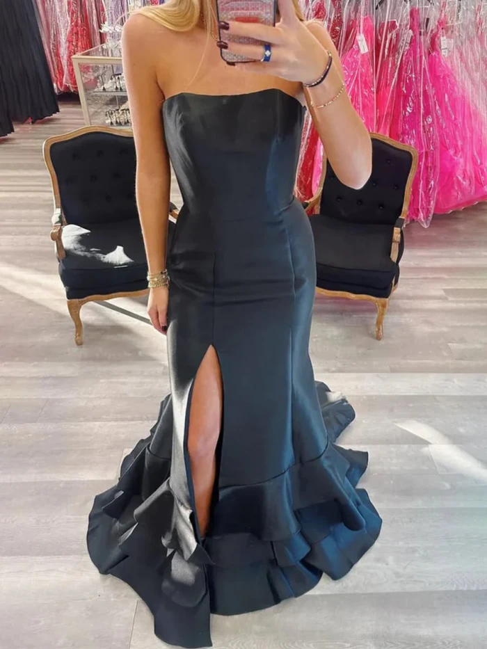Ida | Sky Blue Mermaid Strapless Prom Dresses With Split