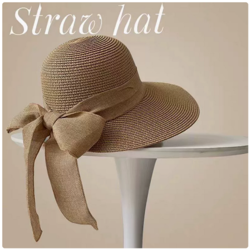 Women's Summer Wide-Brim Sun Hat, Foldable Woven Straw Hat with Bow