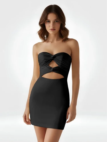 Issa | Black - Strapless Sheath Short Homecoming & Cocktail Dresses With Keyhole