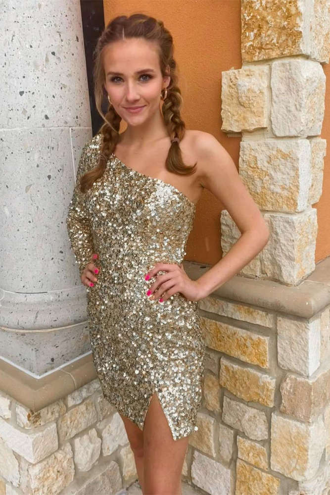 Gwendolyn | Black Bodycon One-Shoulder Sequins Mini Party Dresses