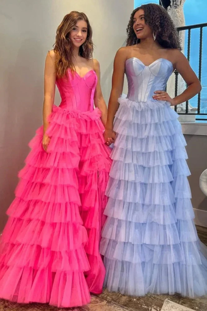 Harmony | A-Line Sweetheart Tiered Tulle Prom Dress with Slit