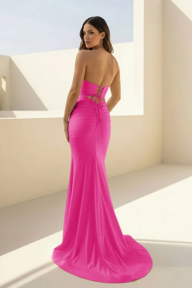 Isalyn | Yellow - Strapless Mermaid Satin Long Prom Dresses With Cutout