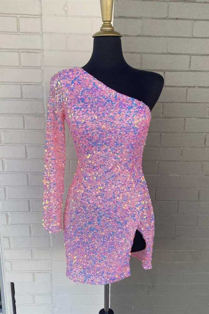 Gwendolyn | Black Bodycon One-Shoulder Sequins Mini Party Dresses