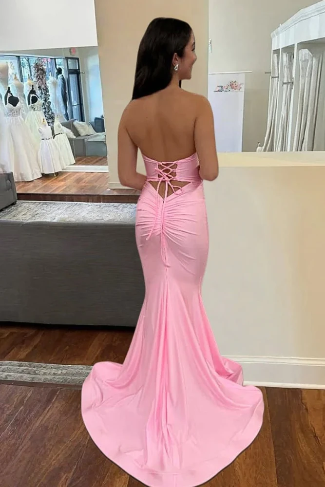 Isalyn | Yellow - Strapless Mermaid Satin Long Prom Dresses With Cutout