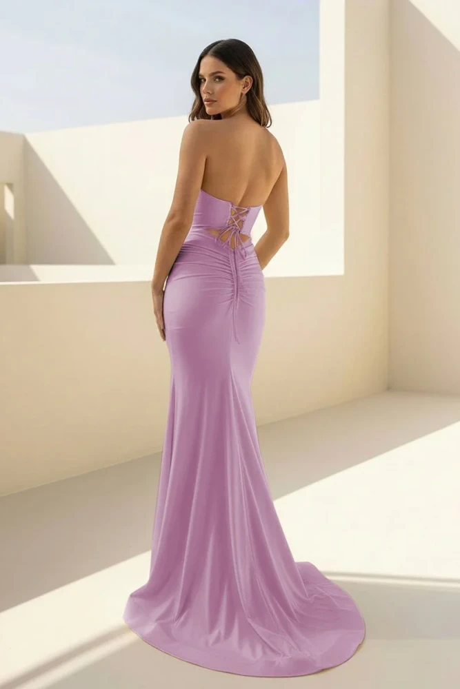 Isalyn | Yellow - Strapless Mermaid Satin Long Prom Dresses With Cutout