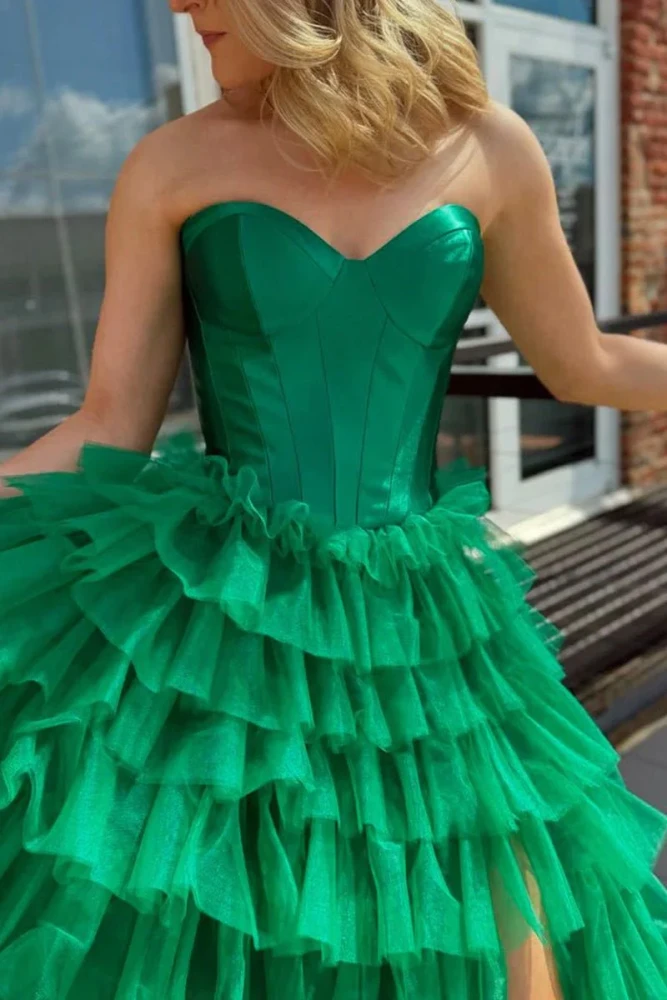 Harmony | A-Line Sweetheart Tiered Tulle Prom Dress with Slit