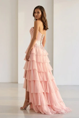 Jaleira | Pink - Sweetheart Chiffon Ruffled A Line Formal Prom Dresses With Appliques