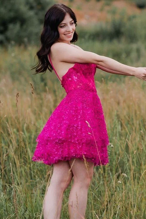 Heiden | A-Line Spaghetti Straps Short Homecoming Dress with Appliques