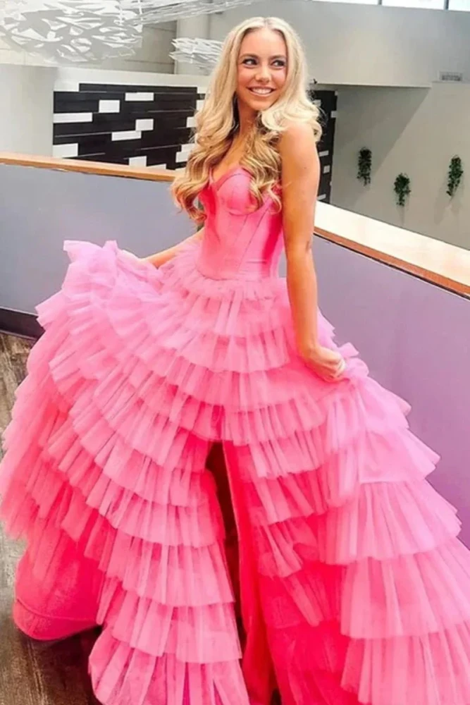 Harmony | A-Line Sweetheart Tiered Tulle Prom Dress with Slit
