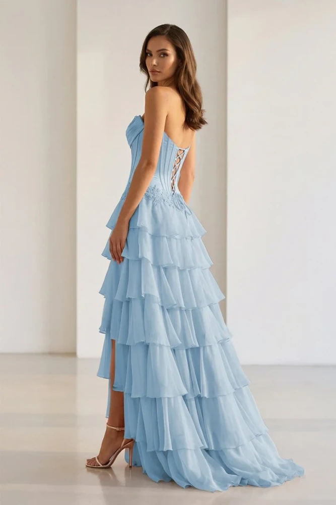 Jaleira | Pink - Sweetheart Chiffon Ruffled A Line Formal Prom Dresses With Appliques