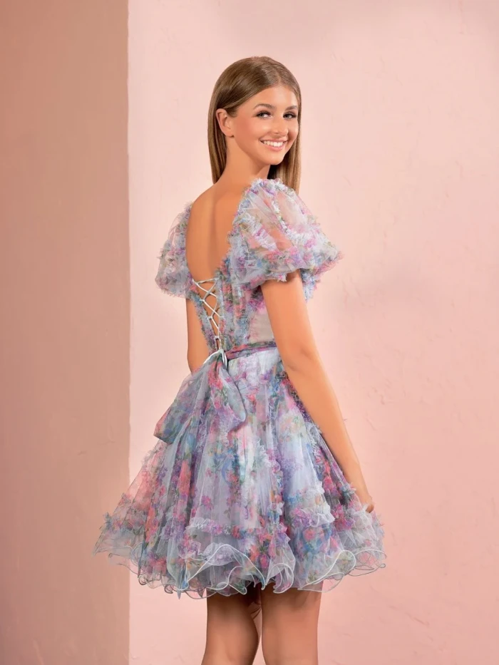 Ivana | Sky Blue A Line Off the Shoulder Printed Homecoming Dress