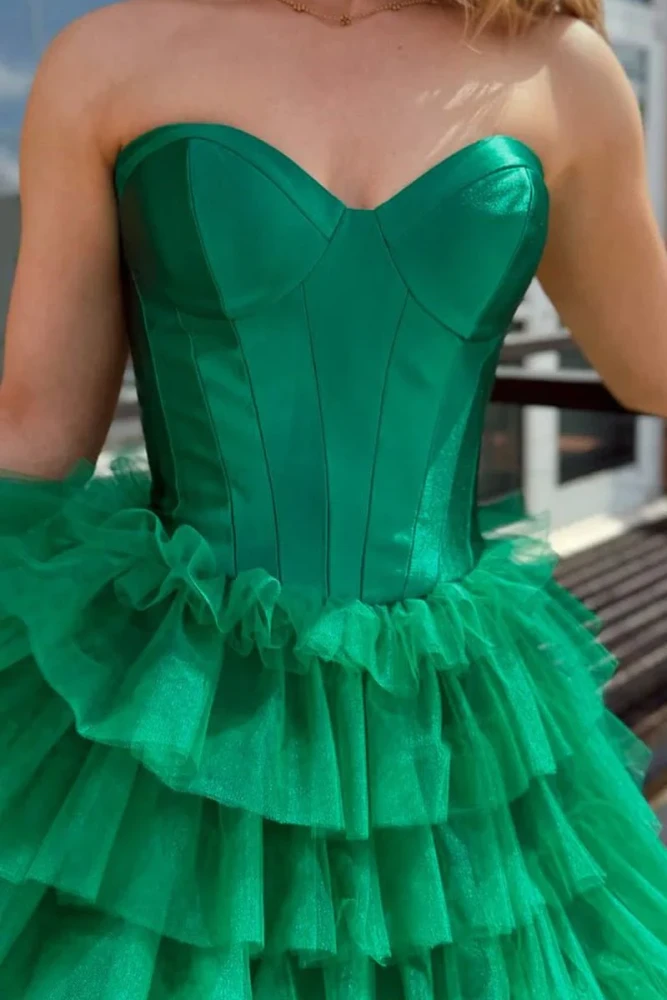 Harmony | A-Line Sweetheart Tiered Tulle Prom Dress with Slit
