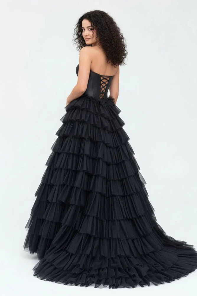 Harmony | A-Line Sweetheart Tiered Tulle Prom Dress with Slit