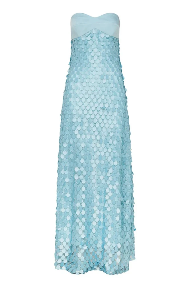 Islen | Blue - Sheath Strapless Long Prom Dresses with Sequins