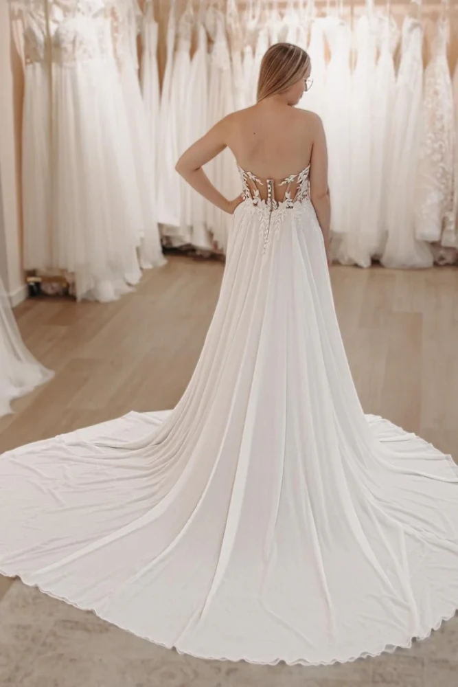 Hayley | White Sweetheart Long Lace Boho Wedding Dress with Slit