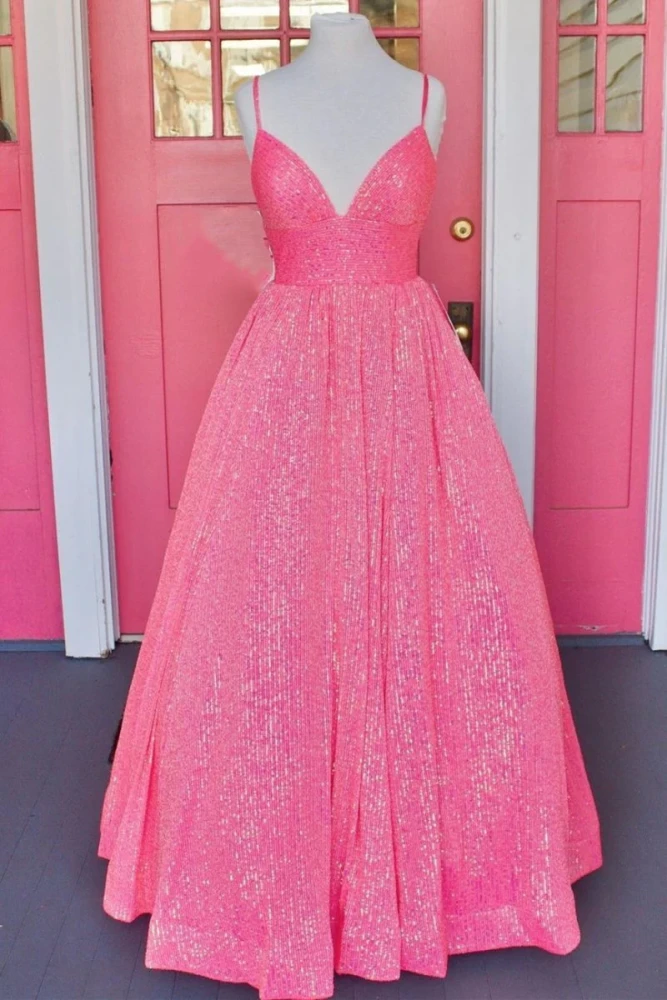 Hayden |A-line V Neck Sequins Long Prom Dress
