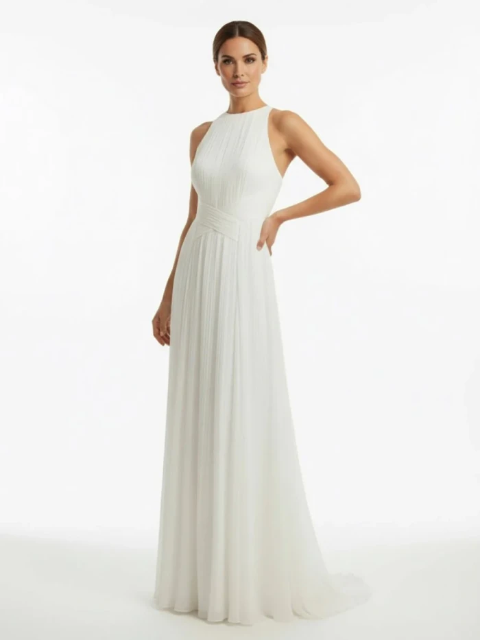 Iolana | Sheath Halter Chiffon Plaited Dress With Special Back Design