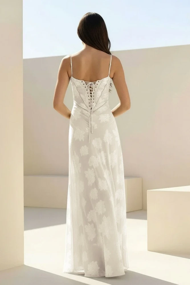 Imre | Pink - Sheath Satin Floral Spaghetti Straps Long Prom Dresses
