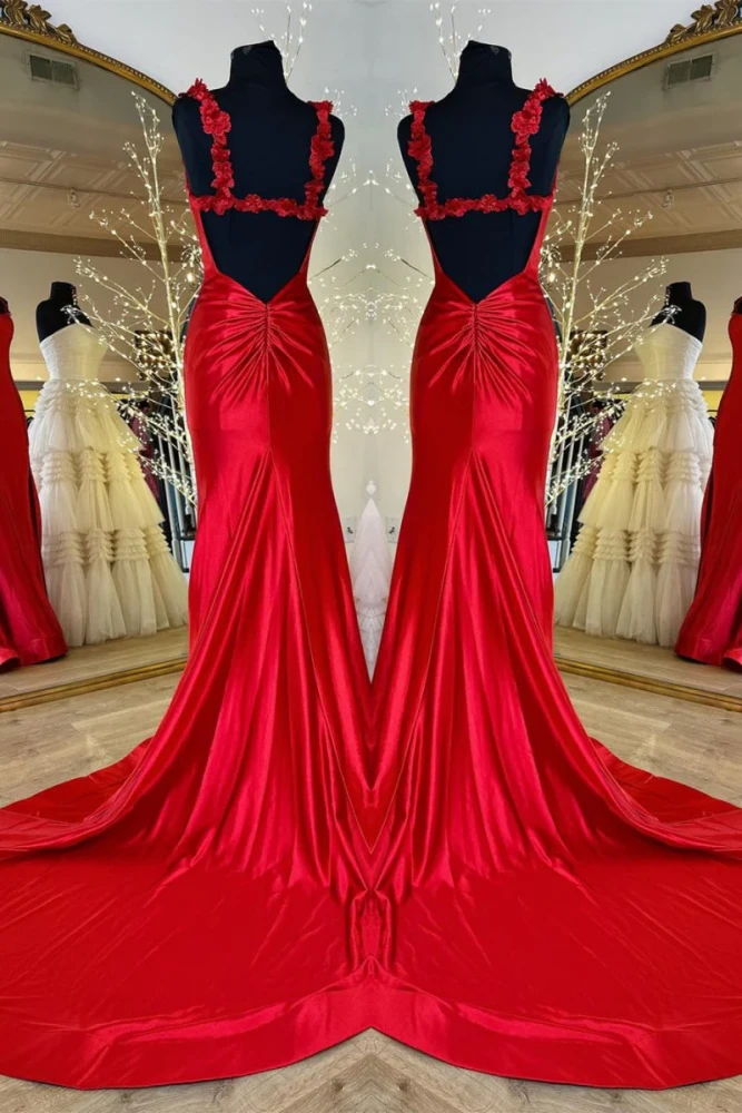 Hana | Black Straps Floral Mermaid Long Prom Dress