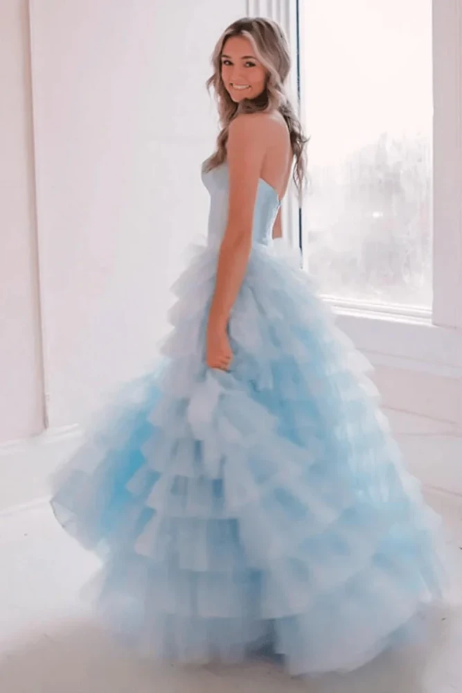Harmony | A-Line Sweetheart Tiered Tulle Prom Dress with Slit