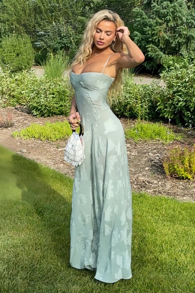 Imre | Pink - Sheath Satin Floral Spaghetti Straps Long Prom Dresses