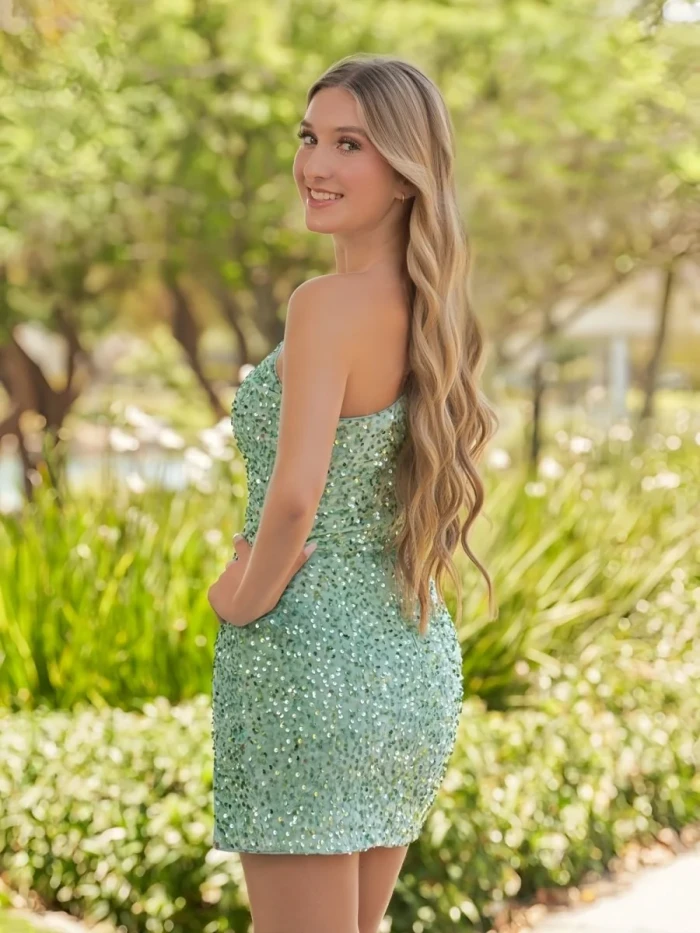 Gwendolyn | Fuchsia Sheath One Shoulder Sequined Mini Party Dresses