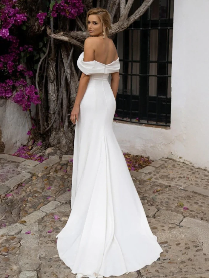Hathaway | Mermaid Satin Off-the-Shoulder Sheath Wedding Dress with Zipper and Slit