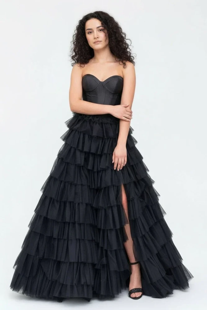 Harmony | A-Line Sweetheart Tiered Tulle Prom Dress with Slit